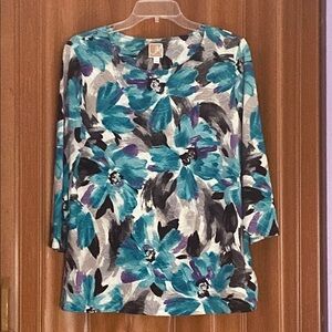 JM Collection Boxy Black and Blue Blouse Size M